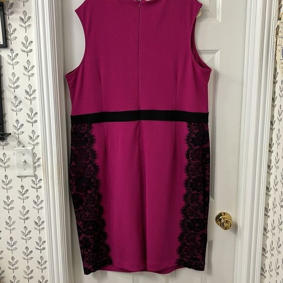 Danny and Nicole size 20 W sleeveless fuchsia with black lace dress - Picture 5 of 9